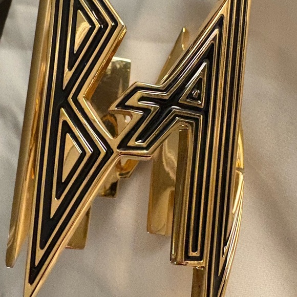 Balmain Gold & Black Metal Geometric Cuff Bracelet EUC $1200+ - Picture 7 of 13
